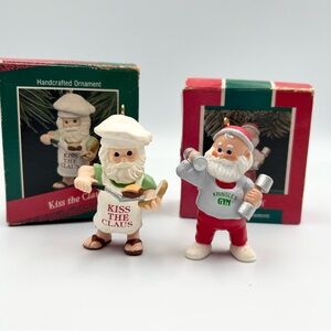 Hallmark Santa Claus Ornament Lot of 2 Kiss the Claus & Kringle’s Gym
